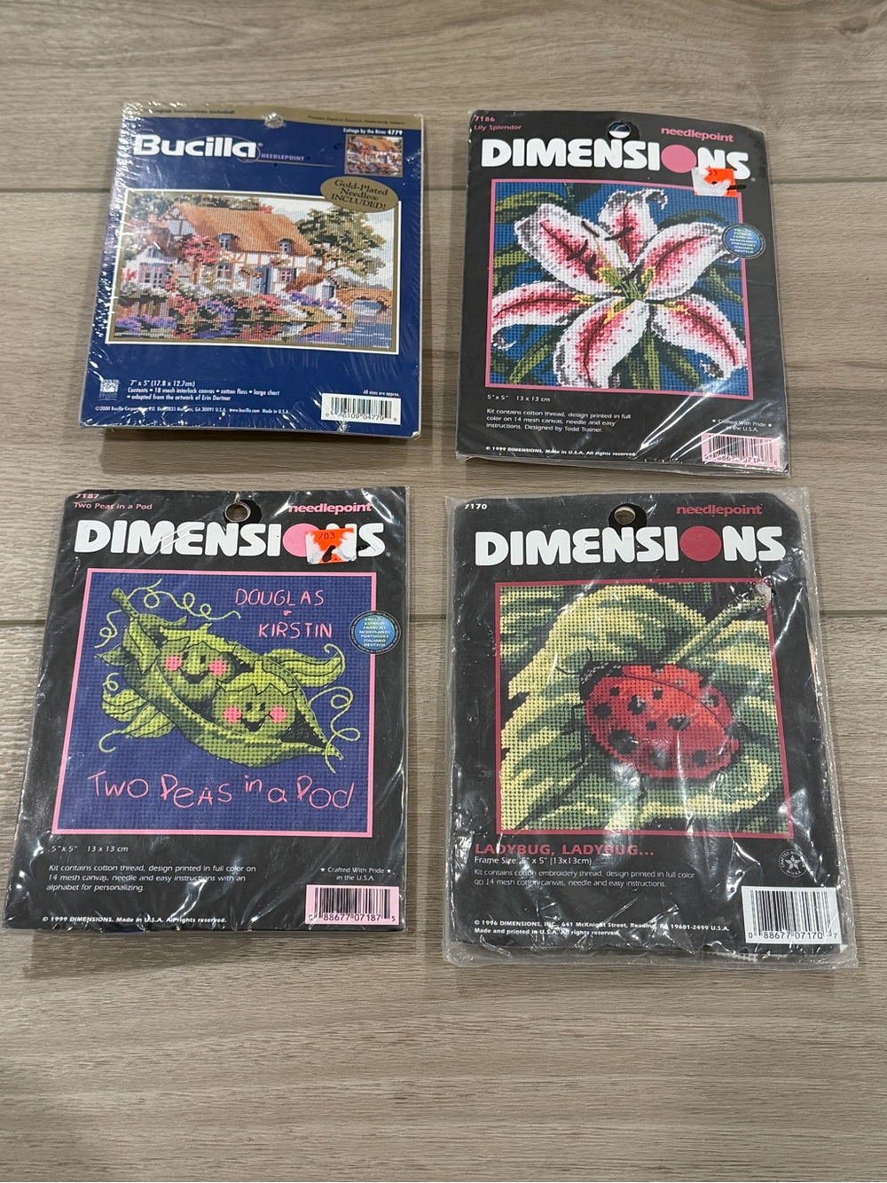 Lot Of 4 Vintage Needlepoint Kits - Dimensions And Bucilla - Floral, Ladybug
